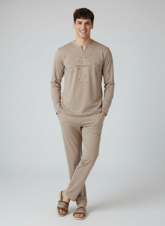 Beige Cotton Co-ord Set for Men