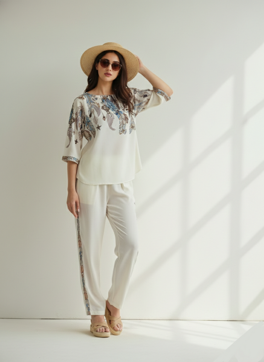 Coastal Whisper Linen Set for Girls